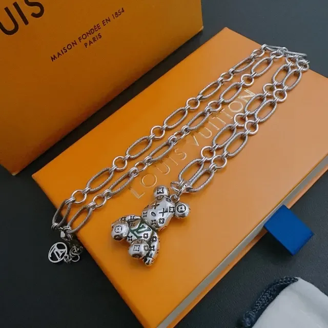 Louis Vuitton Teddy Bear Monogram Enamel Silver Necklace 5