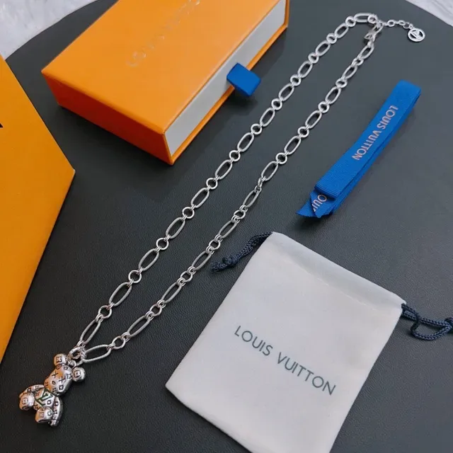 Louis Vuitton Teddy Bear Monogram Enamel Silver Necklace 6