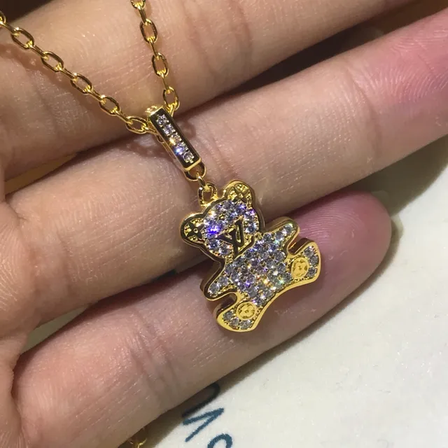 Louis Vuitton Teddy Bear Pavé Crystal Necklace 2