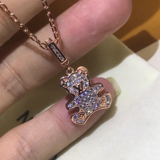 Louis Vuitton Teddy Bear Pavé Crystal Necklace 3