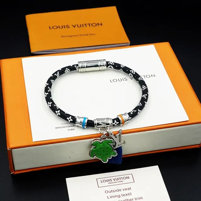 Louis Vuitton Turtle Charm Black Green Cord Enamel Bracelet 4