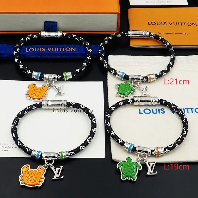 Louis Vuitton Turtle Charm Black Green Cord Enamel Bracelet 9