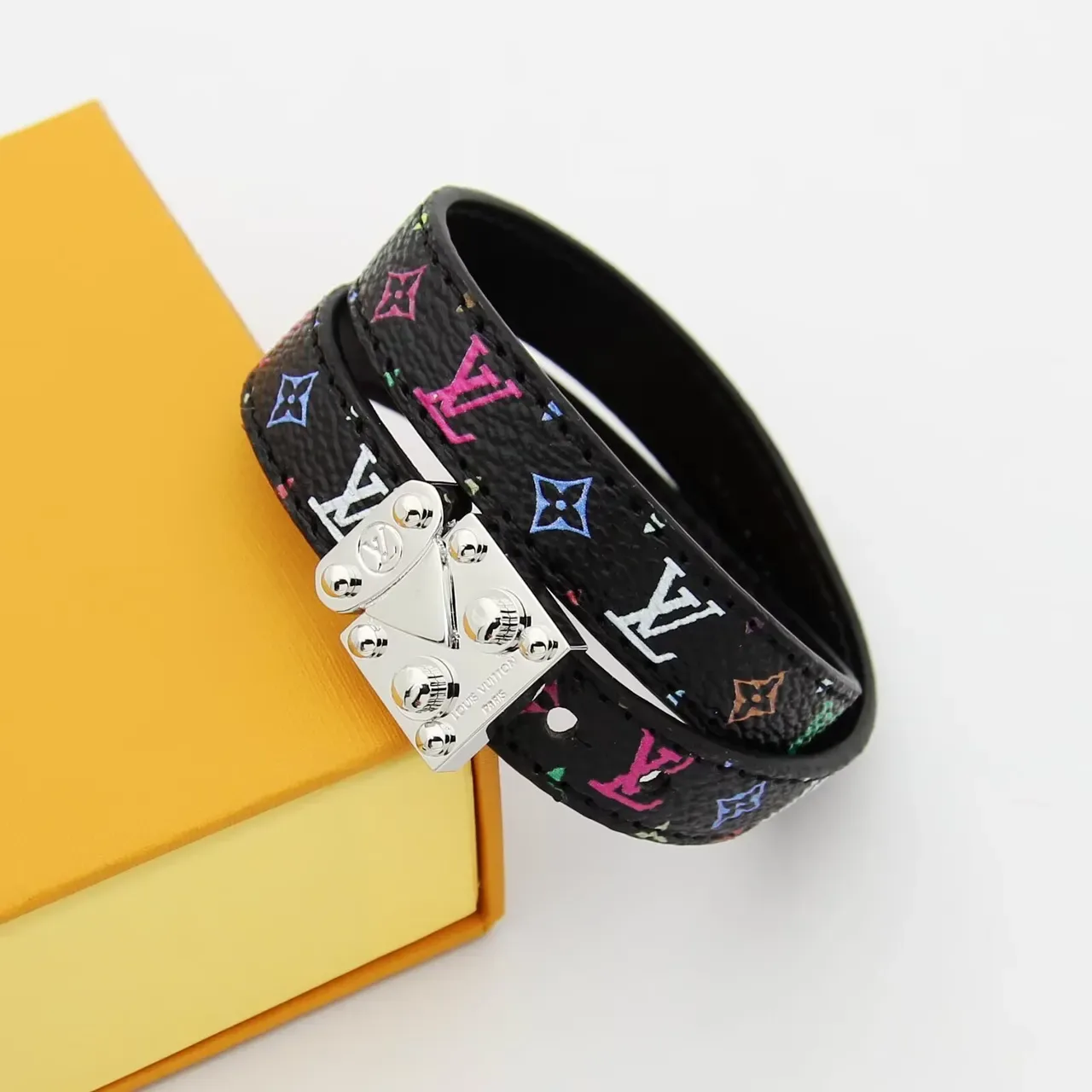 Louis Vuitton Twist Black Multicolor Double-Wrap Monogram-Printed Bracelet 1