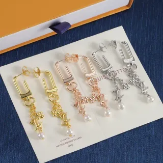 Louis Vuitton U-Shaped Dangling LV Monogram Pearl Earrings