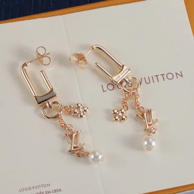 Louis Vuitton U-Shaped Dangling LV Monogram Pearl Earrings 3