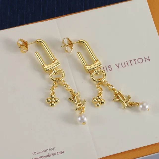 Louis Vuitton U-Shaped Dangling LV Monogram Pearl Earrings 5