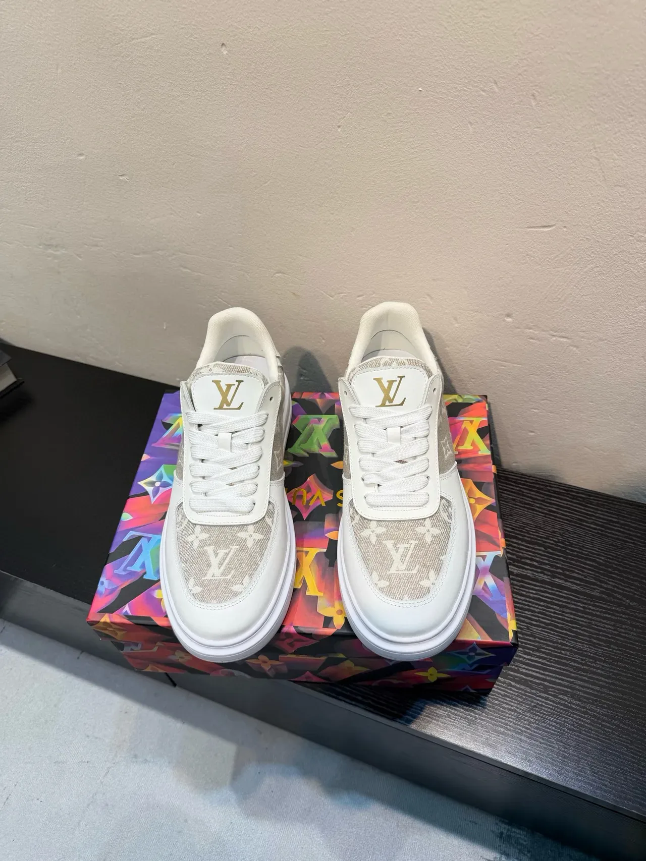 Louis Vuitton White Beige Monogram-Panelled Low-Top Lifestyle Sneakers 2