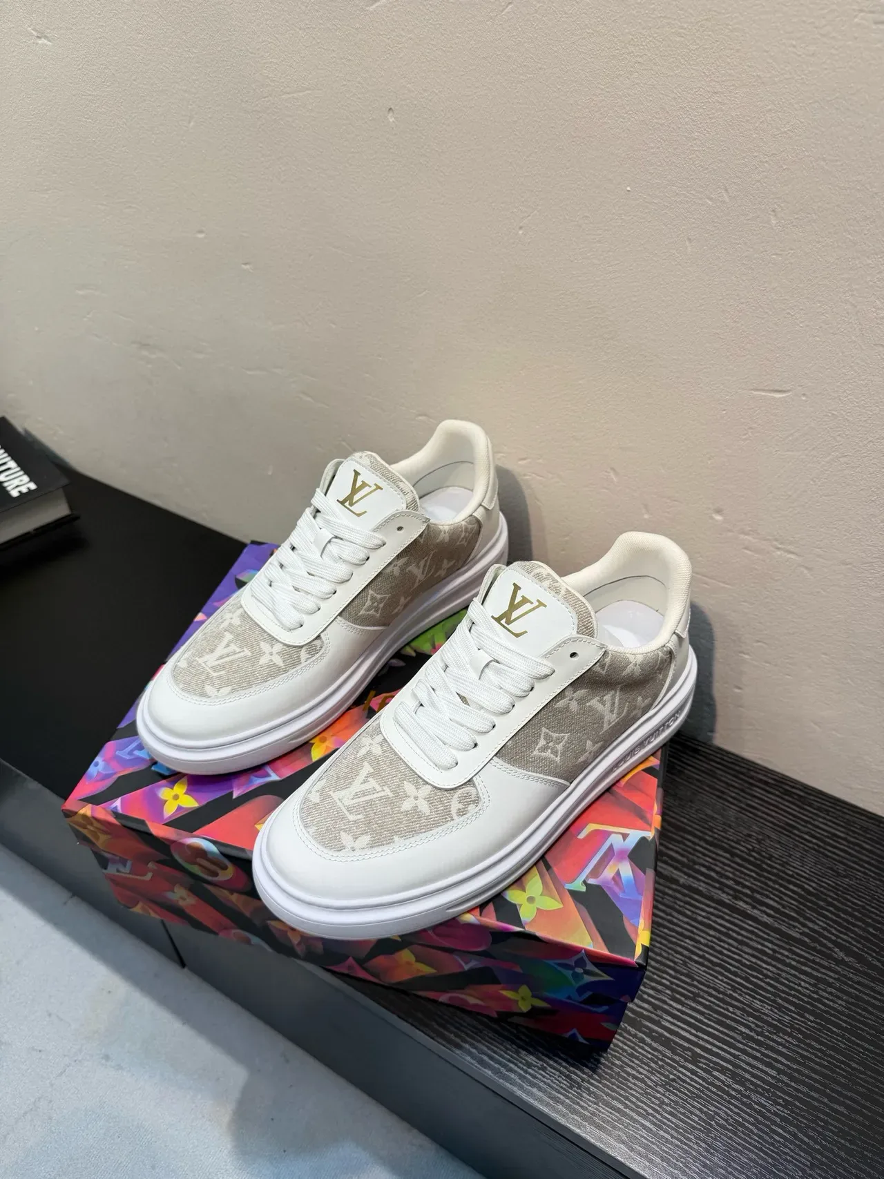 Louis Vuitton White Beige Monogram-Panelled Low-Top Lifestyle Sneakers 3