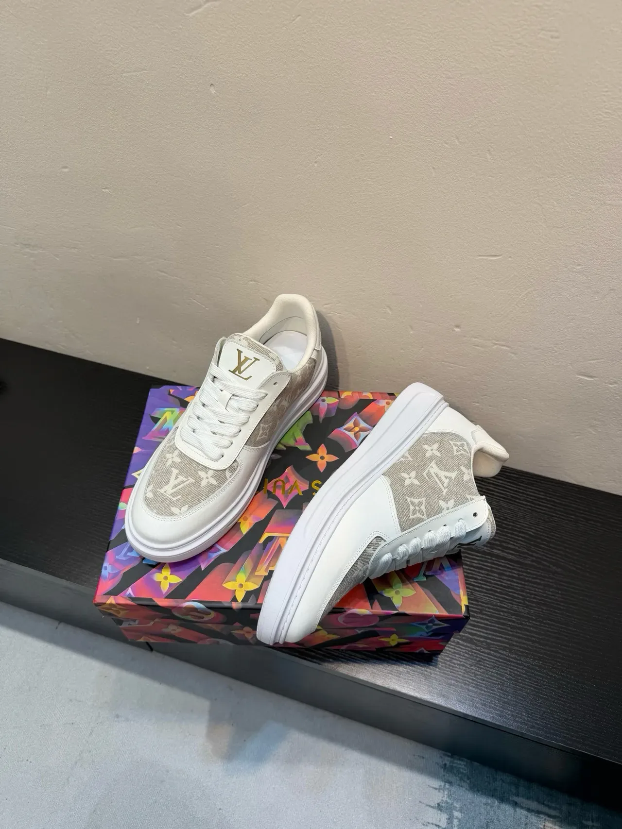 Louis Vuitton White Beige Monogram-Panelled Low-Top Lifestyle Sneakers 4