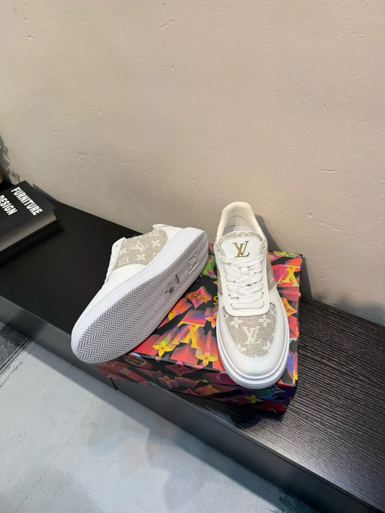 Louis Vuitton White Beige Monogram-Panelled Low-Top Lifestyle Sneakers 8