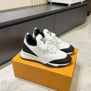 Louis Vuitton White Black Knit Upper Monogram Branding Lifestyle Sneakers