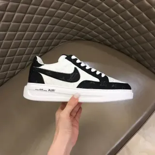 Louis Vuitton Branco Preto Monogramado Couro Acentuado com Zíper Painel Lateral Sneakers Lifestyle