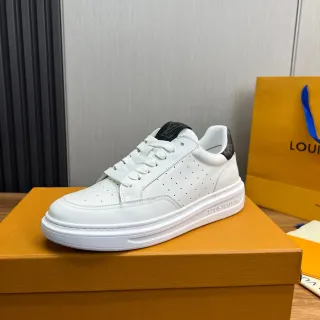Louis Vuitton White Black Perforated Leather Upper Thick Platform Sole Lifestyle Sneakers