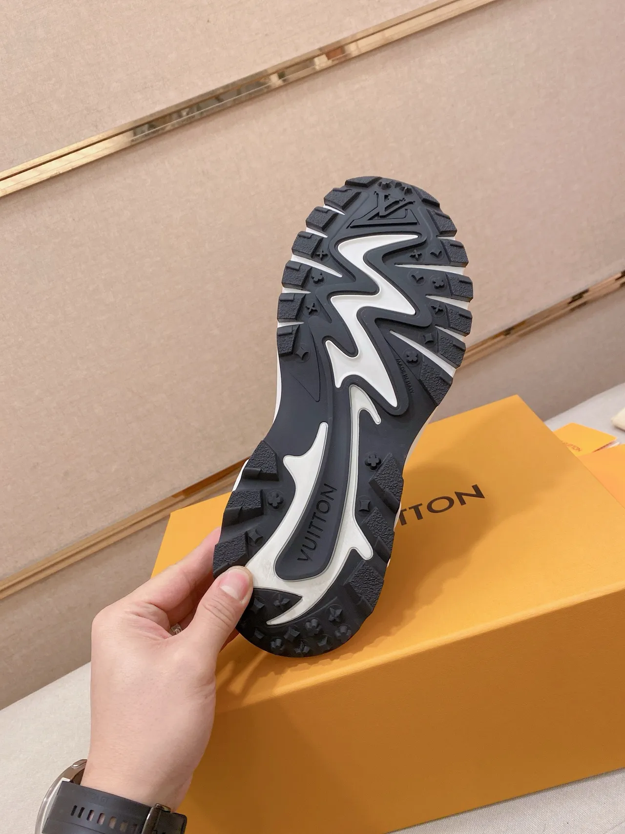 Louis Vuitton White Black Sculpted Sole Embossed Monogram Knit Upper Chunky Sneakers 10