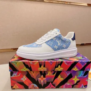 Louis Vuitton Blancas y Azules Monograma Recubrimiento Textil Paneles de Cuero Lifestyle Sneakers
