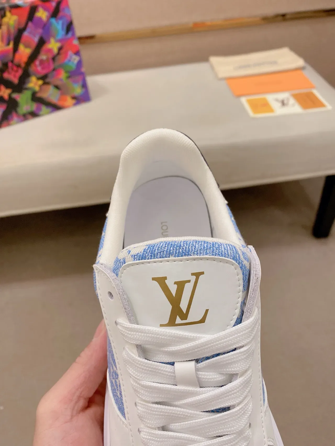 Louis Vuitton White Blue Monogram Textile Overlay Leather Panels Lifestyle Sneakers 6