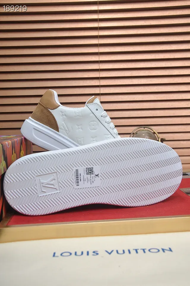 Louis Vuitton White Brown Embossed Monogram Leather Suede Contrast Panels Lifestyle Sneakers 2