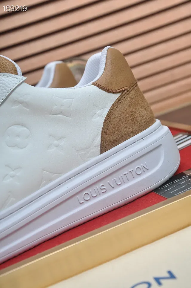 Louis Vuitton White Brown Embossed Monogram Leather Suede Contrast Panels Lifestyle Sneakers 3