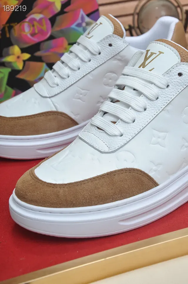 Louis Vuitton White Brown Embossed Monogram Leather Suede Contrast Panels Lifestyle Sneakers 4
