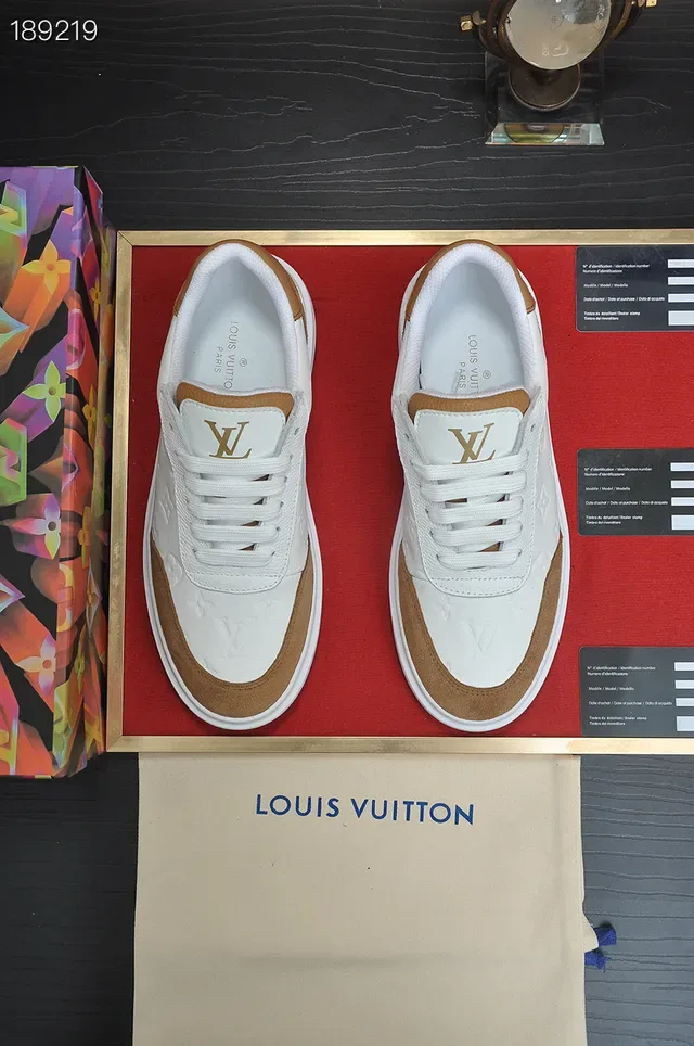 Louis Vuitton White Brown Embossed Monogram Leather Suede Contrast Panels Lifestyle Sneakers 5
