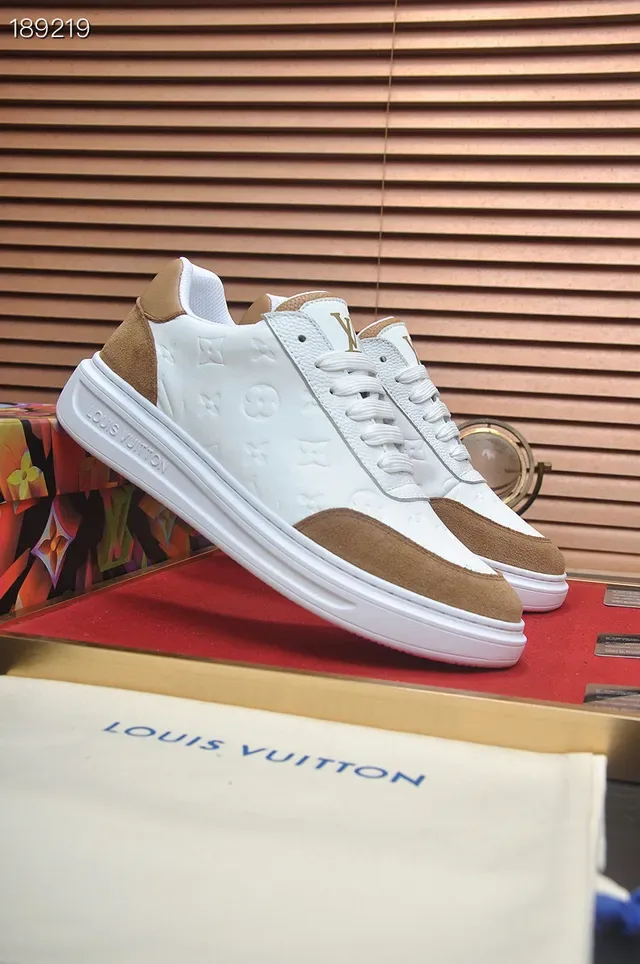 Louis Vuitton White Brown Embossed Monogram Leather Suede Contrast Panels Lifestyle Sneakers 6