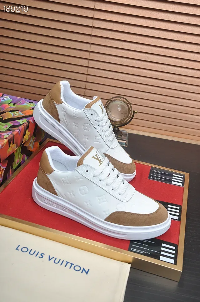Louis Vuitton White Brown Embossed Monogram Leather Suede Contrast Panels Lifestyle Sneakers 7