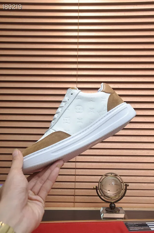 Louis Vuitton White Brown Embossed Monogram Leather Suede Contrast Panels Lifestyle Sneakers 8
