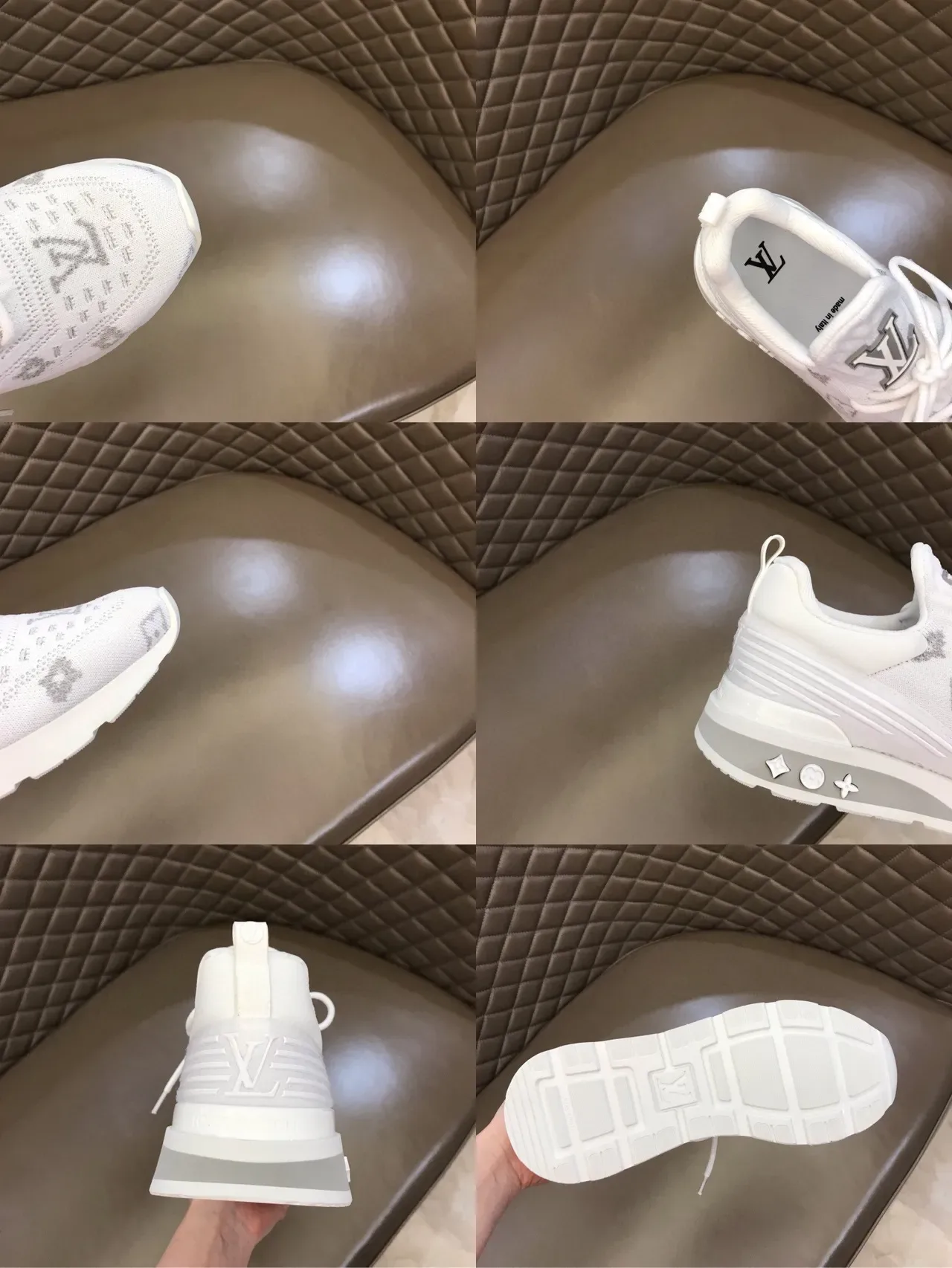 Louis Vuitton أبيض رمادي تريكو Monogram Upper منحوت طبقي سيلة حذاء رياضي أسلوب حياة 3