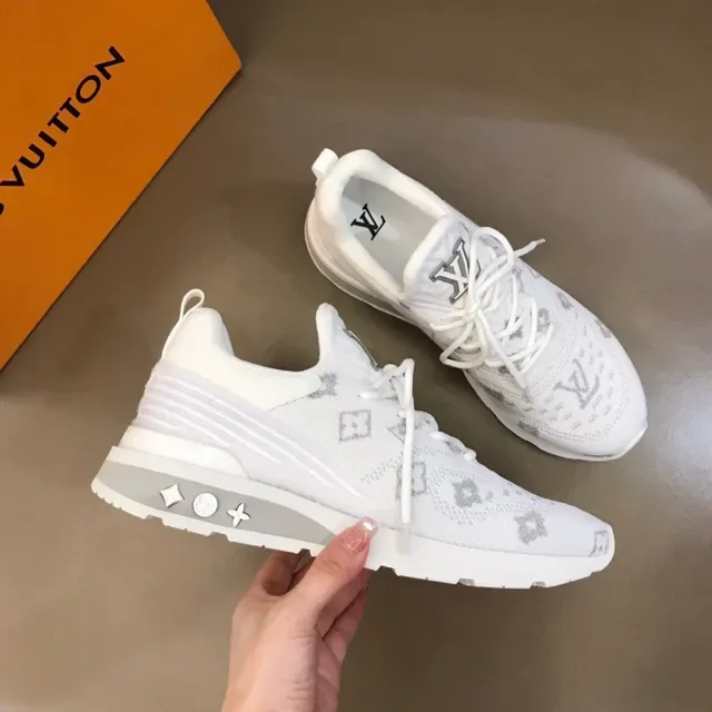 Louis Vuitton أبيض رمادي تريكو Monogram Upper منحوت طبقي سيلة حذاء رياضي أسلوب حياة 6
