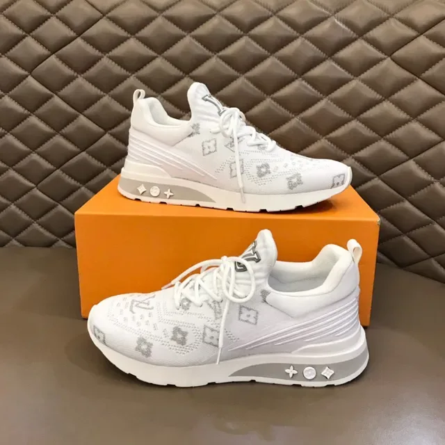Louis Vuitton أبيض رمادي تريكو Monogram Upper منحوت طبقي سيلة حذاء رياضي أسلوب حياة 7