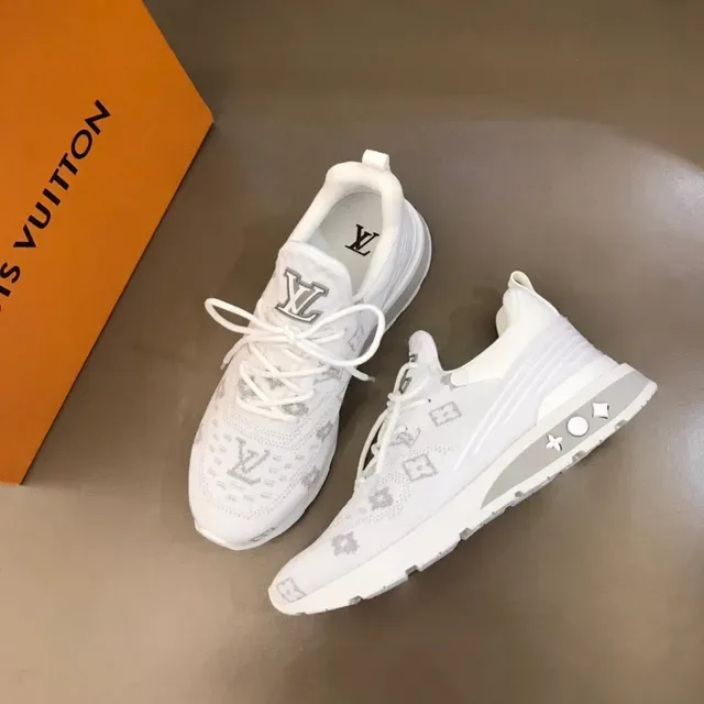 Louis Vuitton أبيض رمادي تريكو Monogram Upper منحوت طبقي سيلة حذاء رياضي أسلوب حياة 8