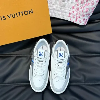 Louis Vuitton White Gray Low-Top Leather-and-Synthetic Upper Lifestyle Sneakers