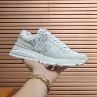 Louis Vuitton White Gray Low-Top Leather-Mesh Hybrid Lifestyle Sneakers