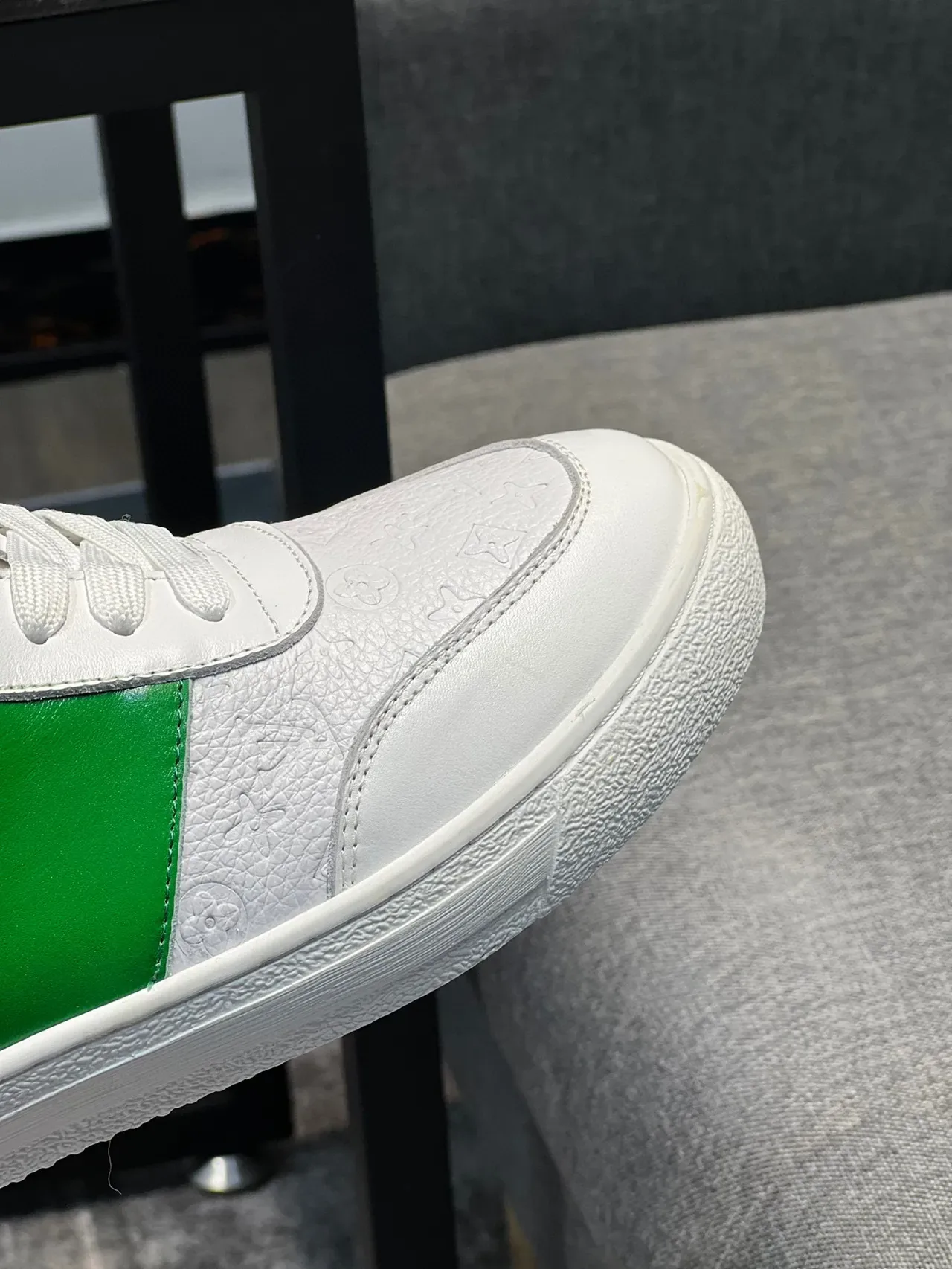 Louis Vuitton White Green Embossed Monogram Leather Side Stripe Lifestyle Sneakers 3