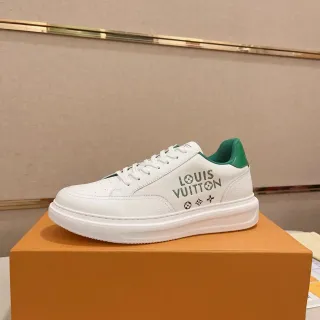 Louis Vuitton White Green Low-Top Platform Sneaker Textured Leather Upper Lifestyle Sneakers