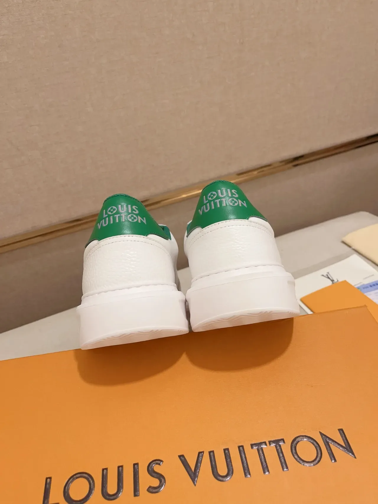 Louis Vuitton White Green Low-Top Platform Sneaker Textured Leather Upper Lifestyle Sneakers 3