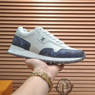 Louis Vuitton Zapatillas Lifestyle Cuero Blanco Navy y Paneles con Monograma Recubiertos Suela Media Esculpida