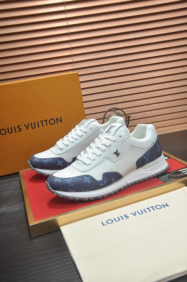 Louis Vuitton White Navy Leather And Monogram-Coated Panels Sculpted Midsole Lifestyle Sneakers 4