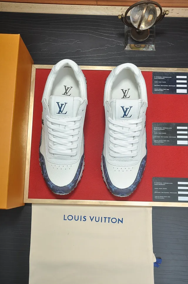 Louis Vuitton White Navy Leather And Monogram-Coated Panels Sculpted Midsole Lifestyle Sneakers 5