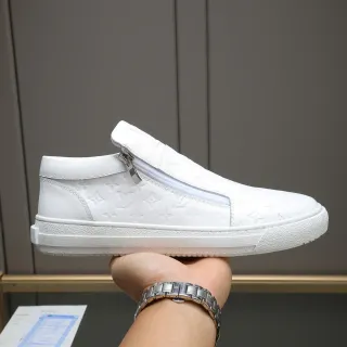 Louis Vuitton White Silver Monogram-Embossed Leather Side Zipper Closure Lifestyle Sneakers