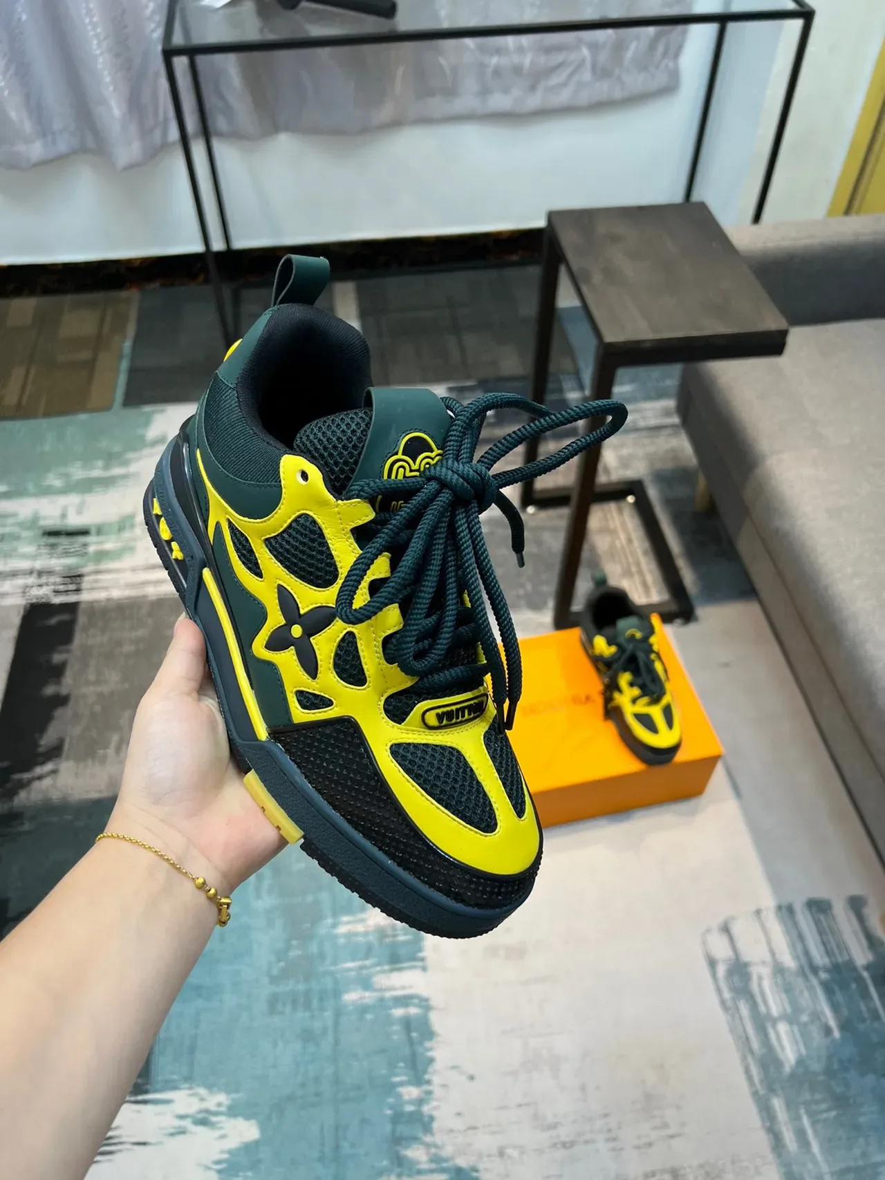 Louis Vuitton Yellow Green Layered Synthetic And Mesh Upper Sculpted Multi-Tone Midsole Lifestyle Sneakers 6
