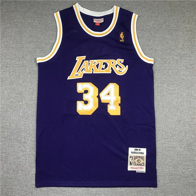 Mitchell & Ness Hardwood Classics 1996–97 Shaquille O'Neal Purple Gold Lakers Jersey 2
