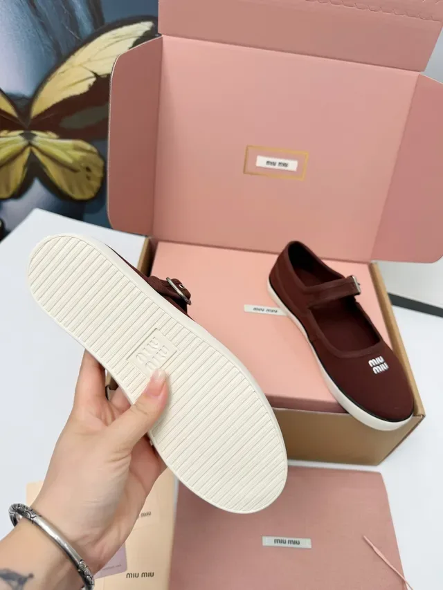 Miu Miu Brown Canvas Buckle Strap Mary Jane Shoes 2