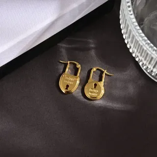 Miu Miu Lock Gold Engraved Logo Earrings