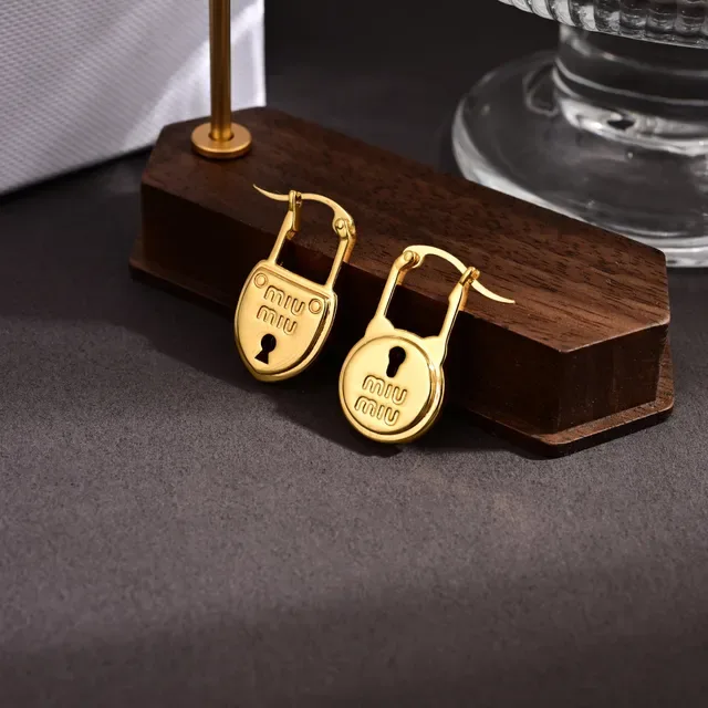 Miu Miu Lock Gold Engraved Logo Earrings 4