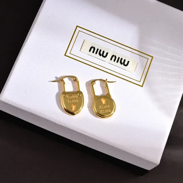 Miu Miu Lock Gold Engraved Logo Earrings 5