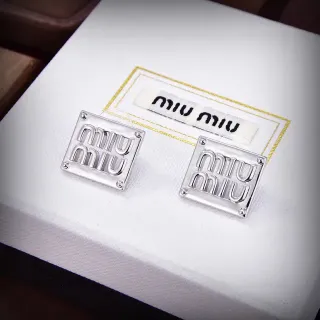 Miu Miu Logo Plaque Silver Square Engraved Earrings