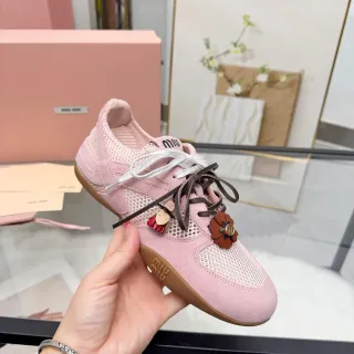 Miu Miu Pink Brown Suede And Mesh Upper Dual-Tone Laces Lifestyle Sneakers
