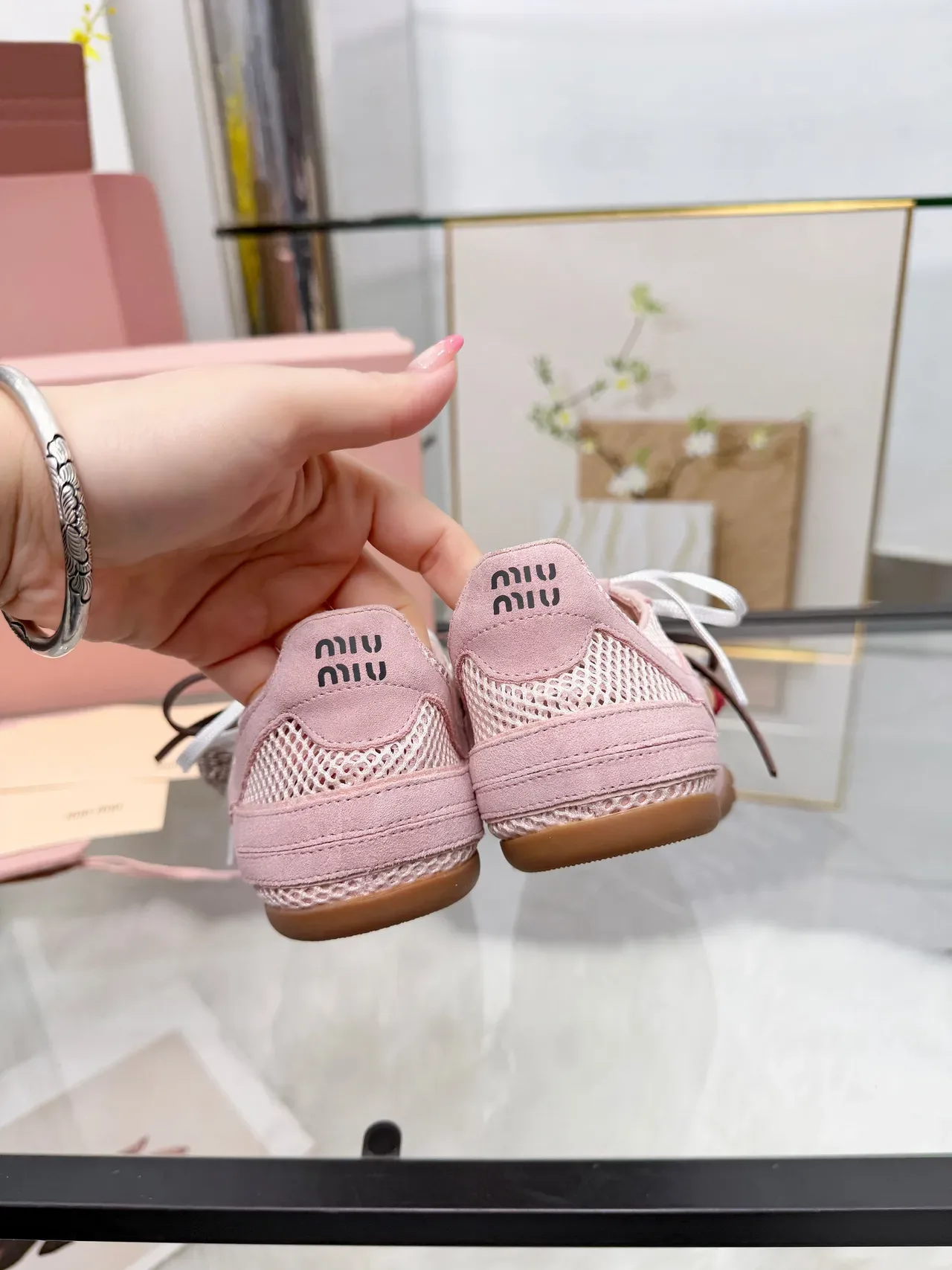Miu Miu Pink Brown Suede And Mesh Upper Dual-Tone Laces Lifestyle Sneakers 2