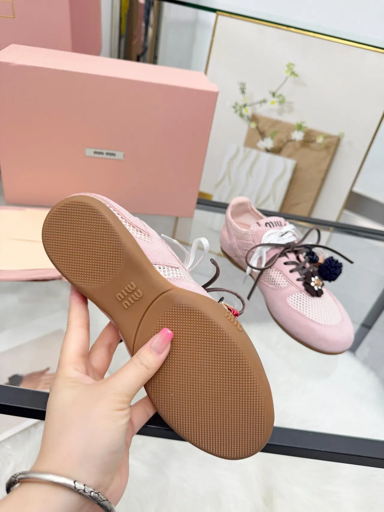 Miu Miu Pink Brown Suede And Mesh Upper Dual-Tone Laces Lifestyle Sneakers 3